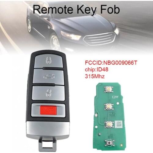 315Mhz 3+1 Buttons Car Remote Key Fob Smart Remote Key with ID48 Chip NBG009066T Fit for VW Passat CC 2006-2014