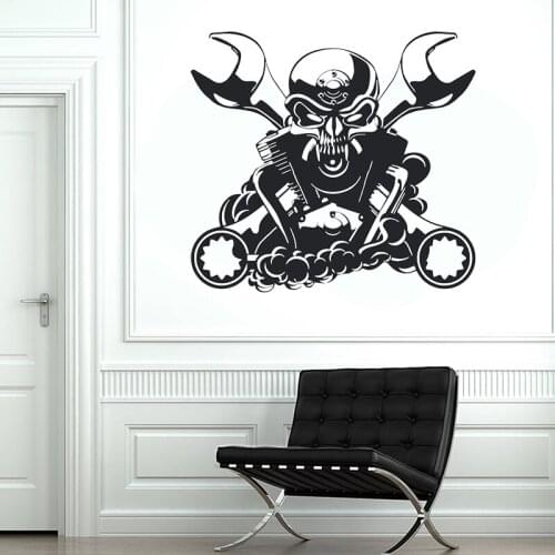 Car Repair Shop Wall Vinyl Decal Car Skull Engine Steam punk Auto Repair Tools Decor Sticker for Garage Man Cave Y32
