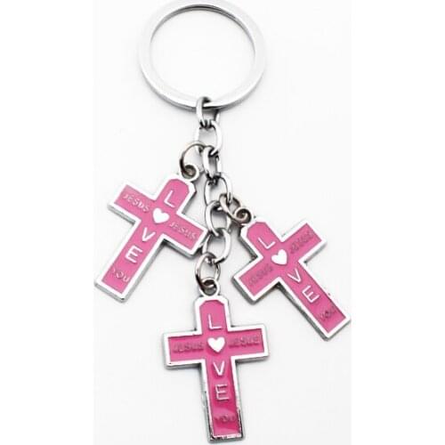 FREE SHIPPING BY DHL 100pcs/lot Metal Cross Jesus Love You Keychains Zinc Alloy Cross Keyrings for Religious Gifts