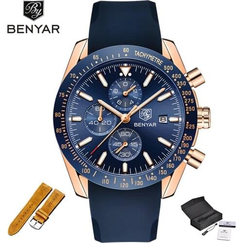 BENYAR Mens Watches Top Brand Luxury Watch Men 2020 Military Watch Quartz Chronograph Business Watch Strap Relogio Masculino