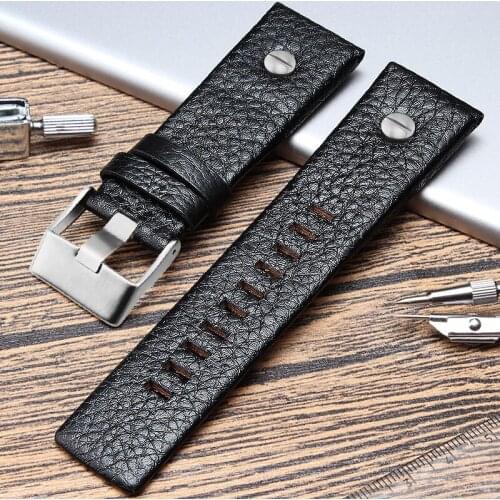 DIESEL 22mm24 26mm28 30 genuine cowhide watch with DZ7257 DZ4318 DZ7313 litchi stripe leather strap 24mm male+tool