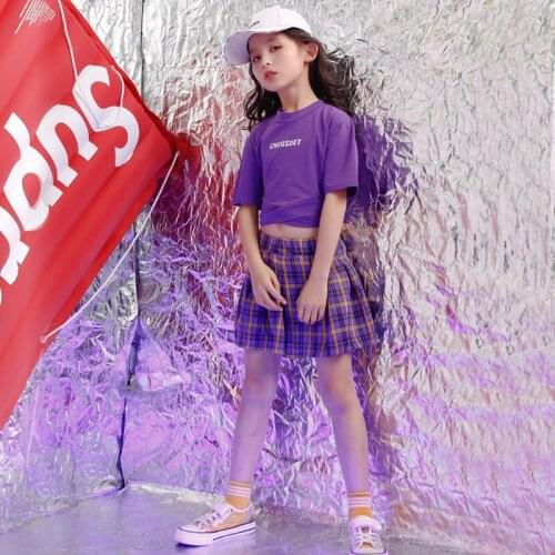 Kids Hip Hop Clothing Cropped T shirts Tops Sport Casual Skirt for Girls Jazz Dance Costume Ballroom Dancing Clothes Streetwear