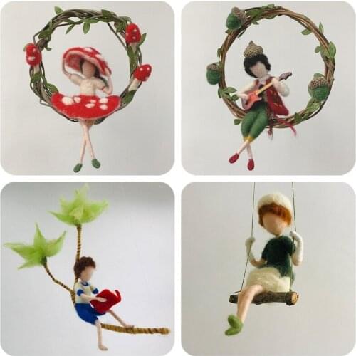 Needle Felting Kits for Beginners Elves with Swing, Gift for Mom, Felting Mat, Felting Needles, Video Manual, Height 10cm (4")