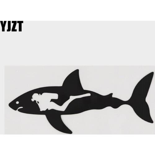 YJZT 15.9CM×7.1CM Amusing Decal Vinyl Dangerous Swimming In The Belly Of A Shark Car Sticker Marine Animal 18A-0211