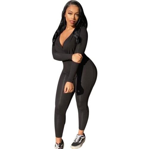 Deep V Neck Sexy Jumpsuit Women Spring Clothes Sheer Mesh Long Sleeve Jumpsuit Fashion Clubwear Bodycon Rompers Womens Jumpsuit