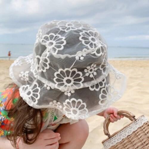 Toddler Girls Lace Bucket Cap Summer Lightweight Wide Brim Lace Floral Sun Hat for Children