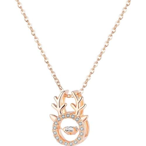 Megin D New Romantic Antler Flexible Zircon Inlaid Copper Necklaces for Women Lover Mother Friend Fashion Design Gift Jewelry