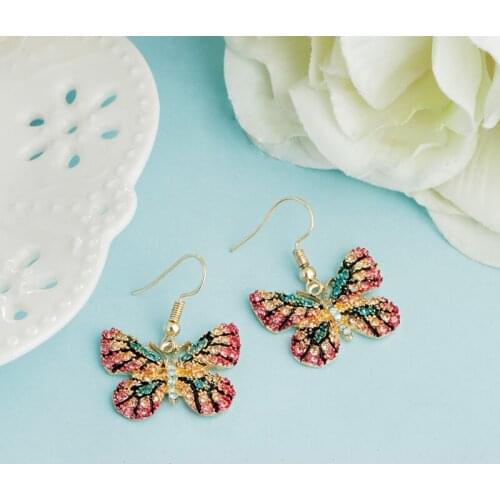Fashion Colorful Butterfly Earrings For Women Rhinestone Butterfly Shaped Purple Drop Earrings Romantic Women Accessories