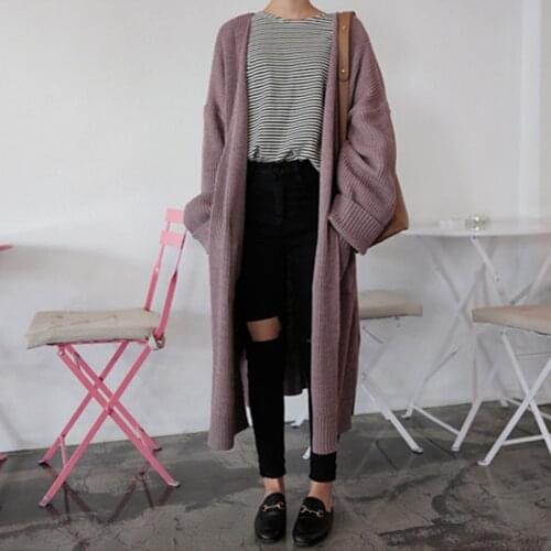 Fashion Long Cardigan Women 2020 Fashion Harajuku Loose Knit Sweater Women Casual Black Oversized Jacket Coat Autumn 803B