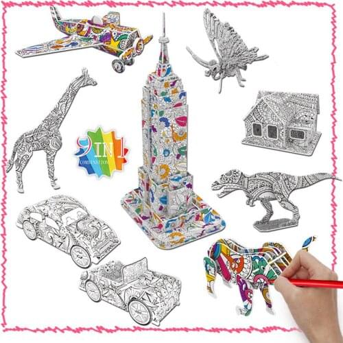 3D Complete Puzzle Coloring Set Puzzle Painting Set With 10 Pen Markers Combines Art And Manual Activities For Children