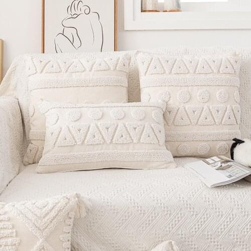 Boho Cushion Cover 45x45cm/30x50cm Cotton Pillow Cover Lvory Loop Tufted for Home Decoration Funda Cojin Living Room