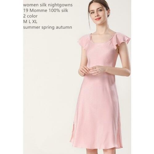Naizaiga 19M/m 100% silk o-neck pink solid mini above knee girl nightgown female pajamas for women , SKF32