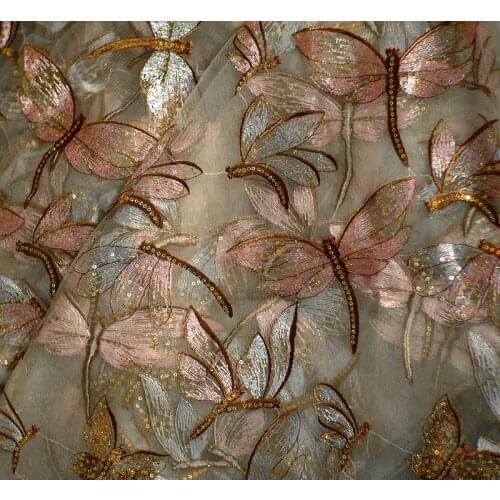 2020 New Mesh Sequined Gold Thread Embroidery Lace Fabric For Lady Dresses Costume Good Quality DIY Tulle Material