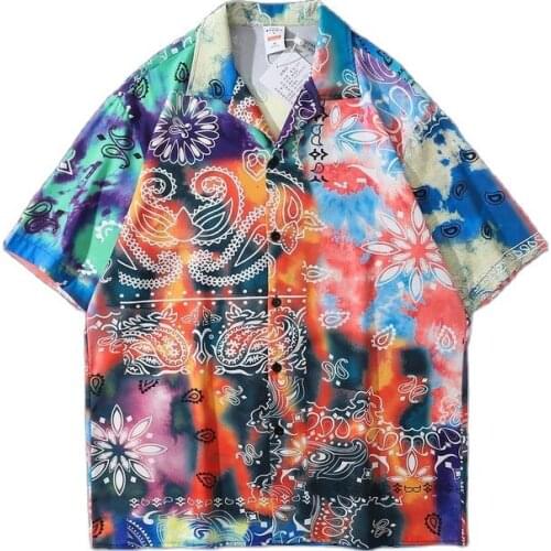2021 Kpop New Summer Cashew Printed Tie Dye Casual Men Shirt Short Sleeve Holiday Hawaiian Dress Women Shirts Camisas De Hombre