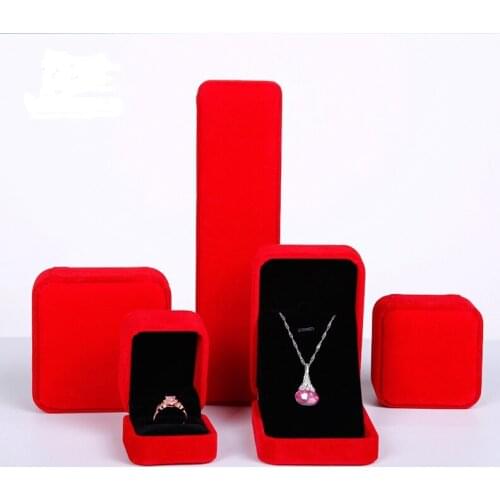2021 New Luxury Square Red Velvet Jewelry Packaging Box For Ring Earrings Necklace Pendant Display Case Storagre For Gift