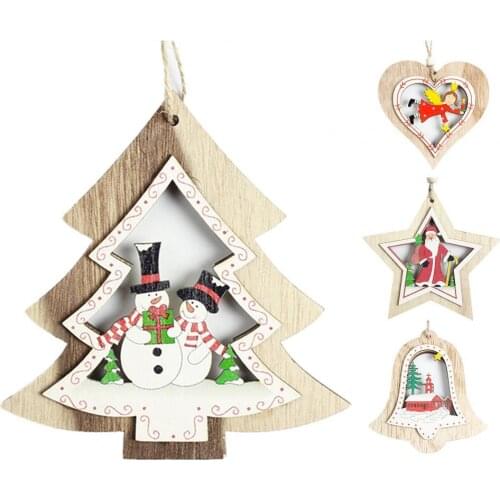 Christmas Wooden Pendants Durable Hollowed-out Portable Santa Claus Xmas Tree Hanging Decoration for Party