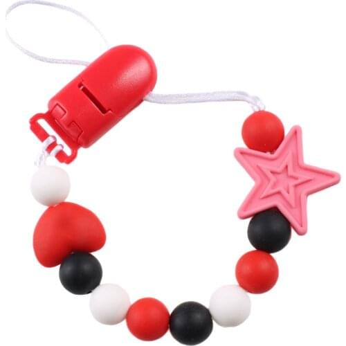 Star Silicone Pendant Pacifier Clips Chain Heart Beads Nipple Holder for Baby Shower Gift