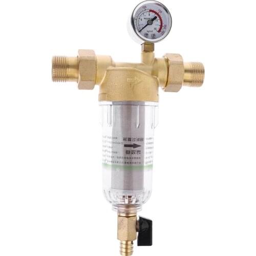 Water Pre Filter System 3/4" 1" Brass Mesh Prefilter Purifier with Pressure Gauge Reducer Adapter Dropship