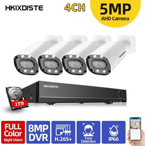 4CH CCTV Camera Security System DVR Kit 5MP Outdoor Waterproof Motion Detection Video Surveillance 4 Cameras System Kit Onvif