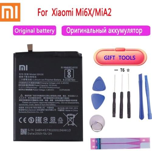 100% New Original Phone Replacement Battery BN36 2910mAh for Xiaomi Mi6X/MiA2 Batteries with free tools