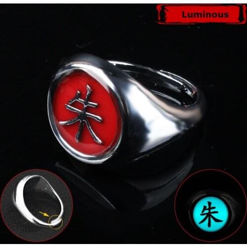Bandai Anime Naruto Luminous Ring Accessories Cosplay Akatsuki Itachi Pain Metal Finger Jewelry Toy For Children Girl Boy Gift