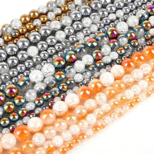 Cracked Crystal Beads 6/8/10/12mm One Side Plated White Snow Glass Loose Beads for Jewelry Making DIY Bracelet Fashion Jewerly