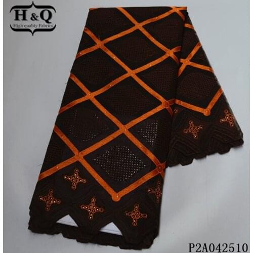 H&Q latest high quality 100% cotton swiss dry lace fabric with stones embroidery french mesh fabrics 5 yards for party dress