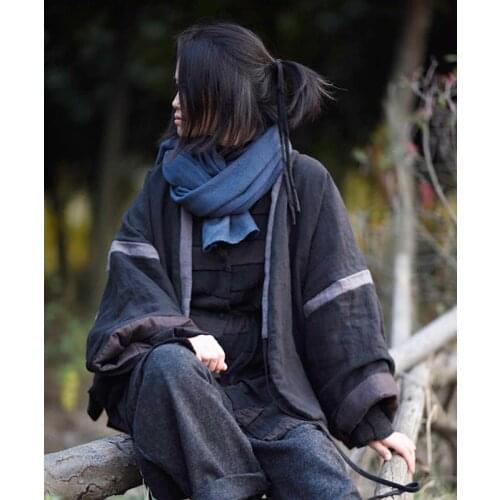 Women Plus Size Linen Parkas Ladies Flax Overisze Open stich Coat Outerwear Female 2019 Loose Topcoat Short Coat Autumn Winter