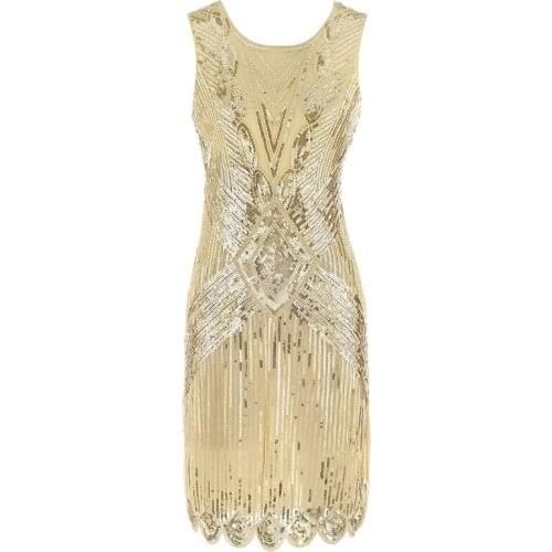 Vintage Sequined Dress Gold Women Dress A-Line O-Neck Sleeveless Polyester Sexy Nigeria Evening Gown Vestidos Largos De Fiesta