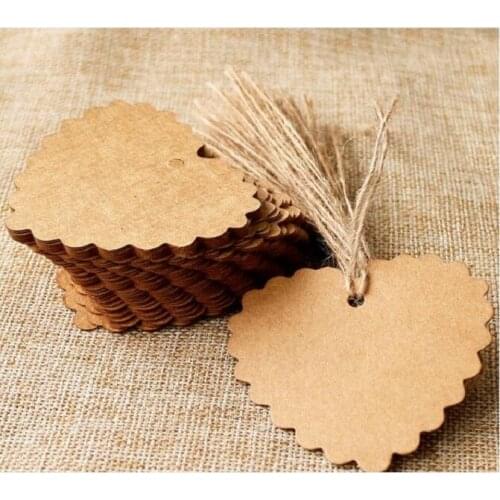 100pcs /lot 6*5.5cm Heart Label Brown Kraft /white Paper Tags DIY scallop Label Wedding Gift Decorating Tag
