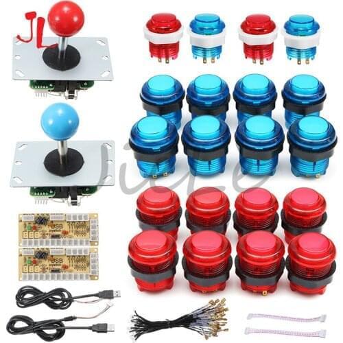2 Player Arcade Control Joysticks LED Illuminated Buttons DIY Parts For MAME With LED Arcade Buttons+ 2 Joysticks+2 USB Encoder