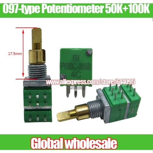 2pcs Precision 097-type 9mm Biaxial triple Rotary Potentiometer 50K+100K / Handle Length 17.5mm