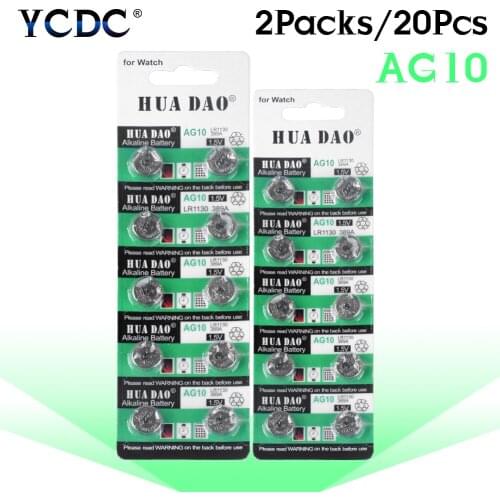 20Pcs 1.55V AG10 Button Alkaline Cell 189 389A 390A D189 G10 G10A SR1130 GP89A KA54 L1131 LR1130 LR54 RW89 Coin Battery