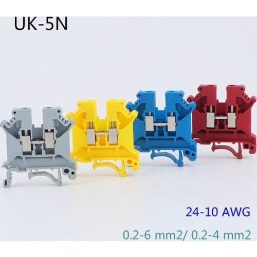 20pcs Phoenix Type UK5N Din Rail Wiring Conductor 4mm2 Fast Connector Modular Screw Terminal Blocks UK 5N