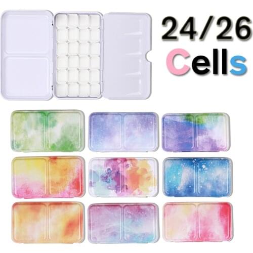 24/26 cells Watercolor Paint Tins Box Palette Painting Storage Paint Tray Palette Paint Box with Full Pans or Half Pans For Arts