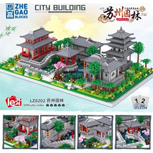 3930pcs New LEZI Mini Blocks Building Bricks Chinese House Courtyard Garden Model Juguetes Toys Kids Gift Girl Xmas Present 8202
