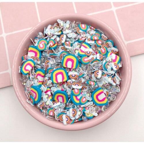 50g Mixed Rainbow Cloud Slices Pearl Rhinestone Polymer Clay Sprinkles for Crafts DIY Slime Filling Accessories Nails Art