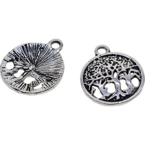 Lot of 50 pcs 18mm antique Silver metal alloy Filigree life tree tree forest DIY dangle Charms Pendant