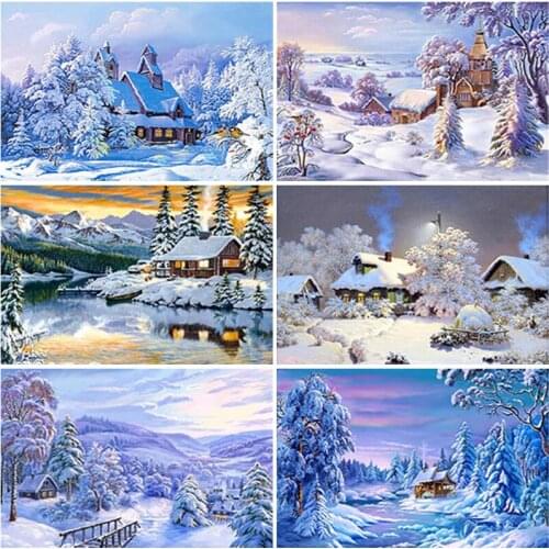 5D DIY Diamond Painting Beautiful Snow Winter Landscape Diamond Embroidery Full Square Round Drill Rhinestone Mosaic Picture