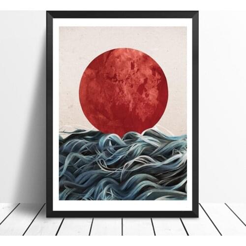 Abstract Japanese Sunrise Posters and Prints Wall Art Canvas Painting Pictures for Living Room Scandinavian Seascape Home Decor