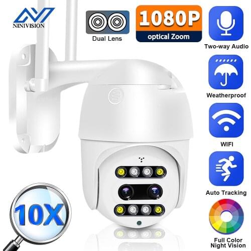 10X Optical Zoom PTZ IP Camera 2MP HD WiFi Dual Lens Security Surveillance Camera Wireless CCTV Speed Dome Camera Auto tracking