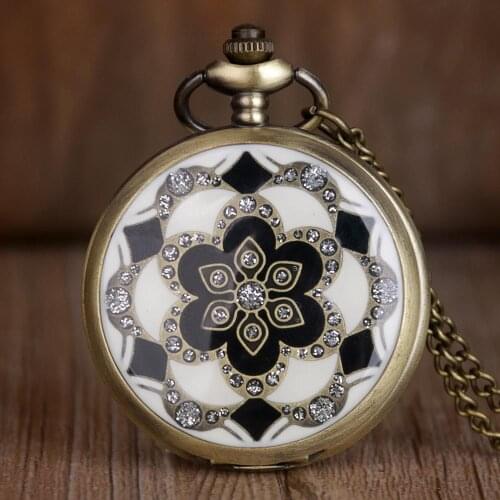 Bronze nostalgic quartz pocket watch fashion flowers diamond pocket watch man woman necklace pendant