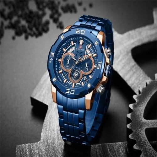 NAVIFORCE Male Watch Fashion Busines Luminous Date Display Alarm With 3 Dials Shockproof Stainless Steel Quartz Men Wristwatches