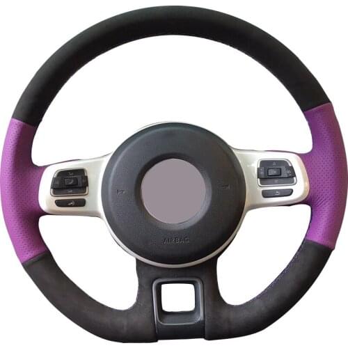 Black Suede Purple Leather Car Steering Wheel Cover for Volkswagen VW Beetle 2012-2016 Up 2013-2016