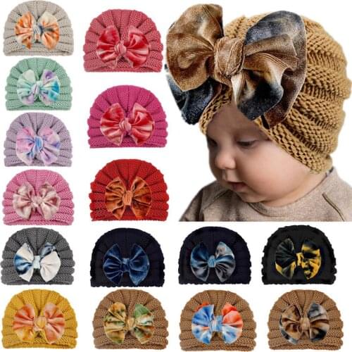 Baby Stuff Bow Hat Winter Knitted Kids Baby Girl Hat Warm Thicker Children Infant Beanie Cap Bonnet Casquette Enfant