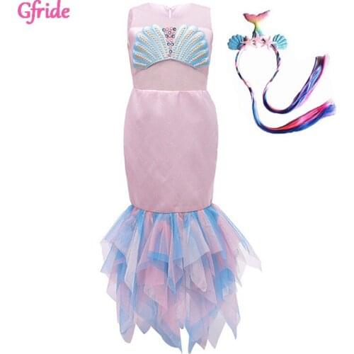Baby Girls Princess Mermaid Costume For Halloween Kids Dressing Long Cake Cosplay Fancy Party Dresses Grown Wands Glove Clothes