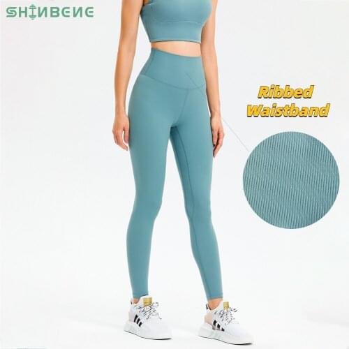 SHINBENE 25" RIBBED Waistband Tummy Control Yoga Pants Fitness Tights Women Naked Feel Stretch Training Gym Sport Leggings