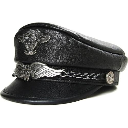 Motorcycle Rock Caps Leather Sheep Leather Mens And Womens Fashion Spring And Winter FLAT TOP NAVY HAT