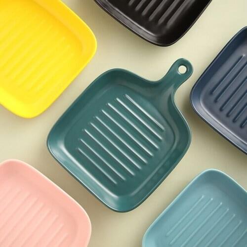 Bakeware Ceramic Plate with handle Baking Western Food Plate Microwave Nordic porcelain tray Cutlery Pizza Steak tableware gifts