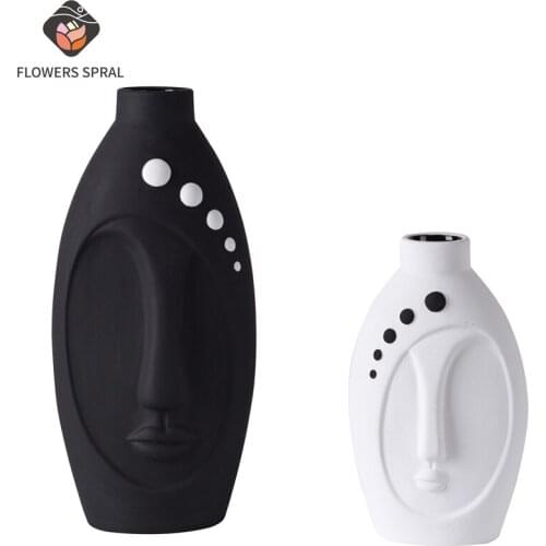 Nordic Simple Black And White Facing Ceramic Vase Decoration Hotel Model Room Living Room Creative Home Crafts
